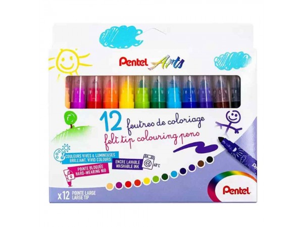 Pentel Washable Colour Pen 12 Colours Large Tip SCS3E-12