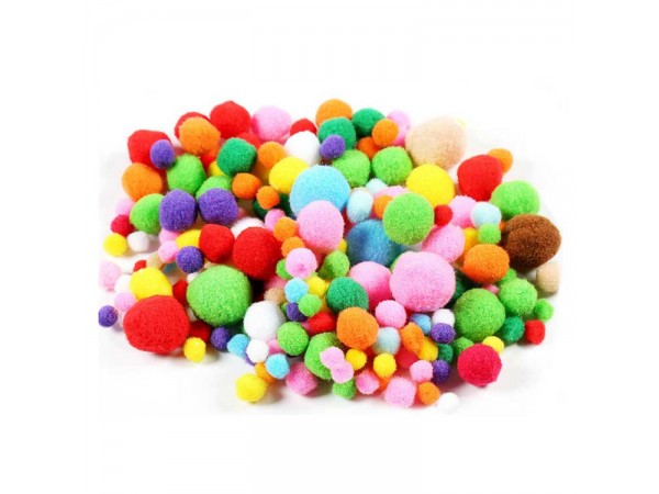 Pom Pom Ball (Mix size Assorted Colours) 100pcs