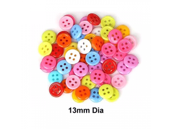 Plastic Button 13mm Mix Colour - 100s Per Pack