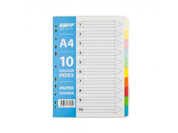 10 Colour Paper Index Divider A4 - 4 Set Pack