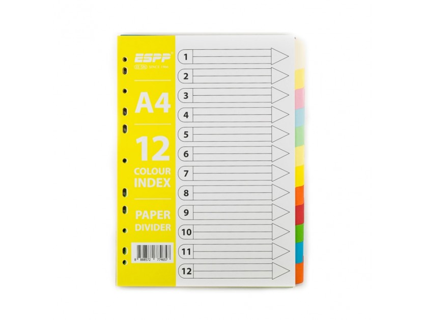 12 Colour Paper Index Divider A4 - 5 Set Pack