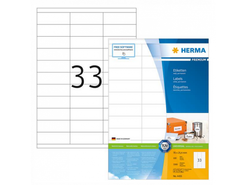 HERMA Premium White Labels A4 70 x 25mm - 4455