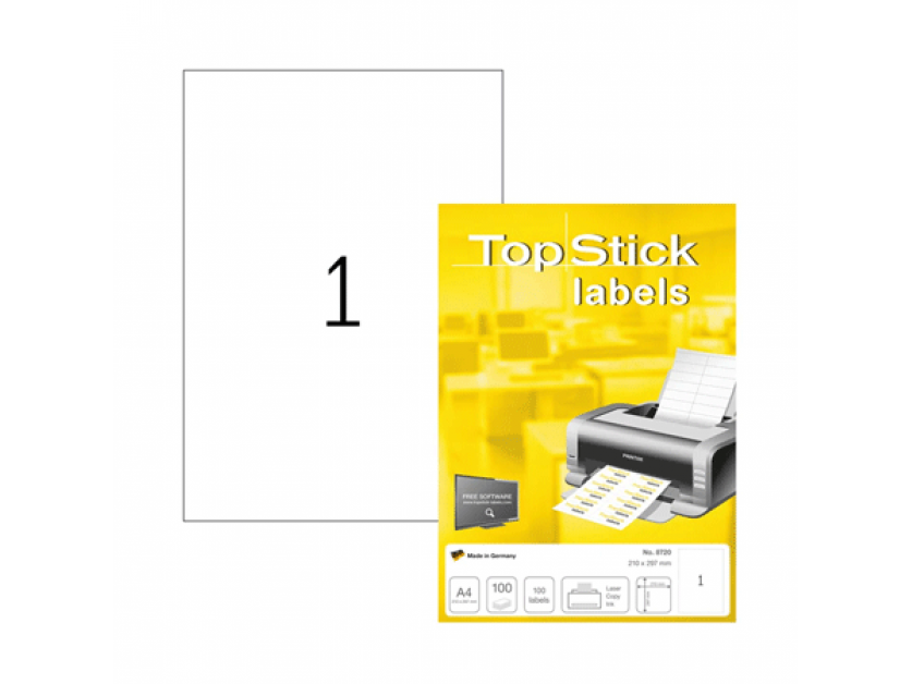 Top Stick White Labels 210 x 297mm 8720
