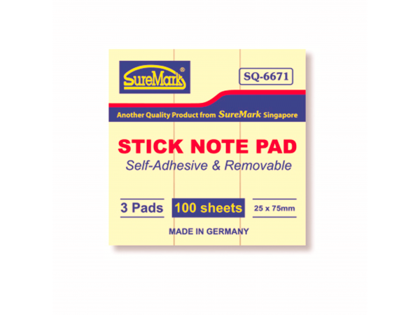 Suremark Stick Note Pad 25 x 75mm SQ6671
